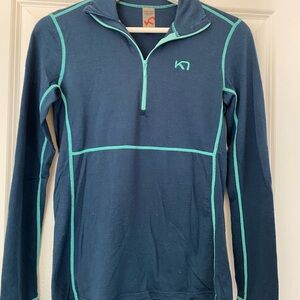Kari Traa Wool Blue and Teal Half-zip Baselayer Sz M